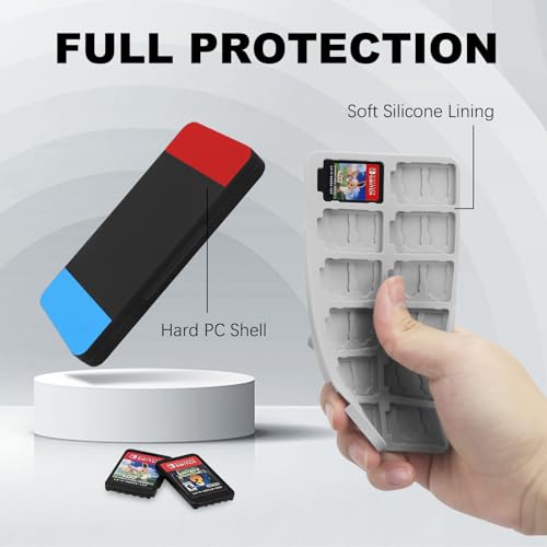 FYY Nintendo Switch Game Case Holder for Switch 2 Cartridge, Red Black Blue | 24 Game Card Slots & 48 Micro SD Card Slots, Hard Shell, Silicone Lining - color: D-Red Black Blue
