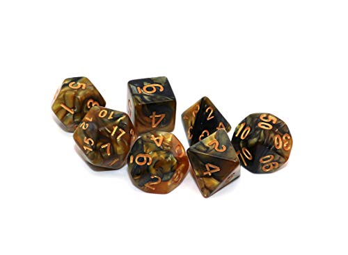 DND Polyhedral Dice for Dungeon and Dragons D&D RPG Role Playing Games Gold Black Dice with Dice Bag - color: Brown Mix Black