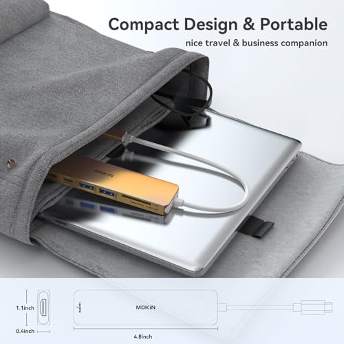 USB C Hub HDMI Adapter for MacBook Pro/Air, MOKiN 7 in 1 USB C Dongle with HDMI, SD/TF Card Reader, USB C Data Port,100W PD, and 2 USB 3.0 Compatible for MacBook Pro/Air, Dell XPS, Lenovo Thinkpad. - color: gold
