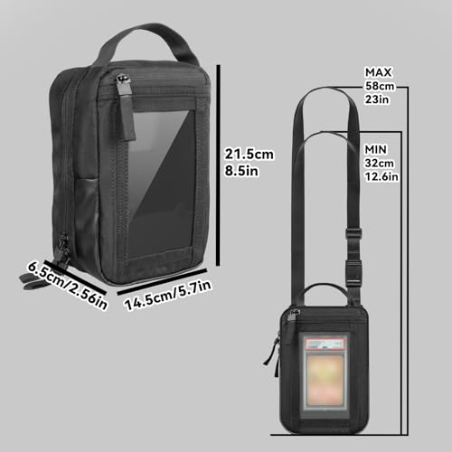VANEST Sling Bag Compatible with Graded Cards and TCG Singles, Cross Body Bag Hold Slab Storage Carrying Case, Display Window for Card Shows Perfect for Display