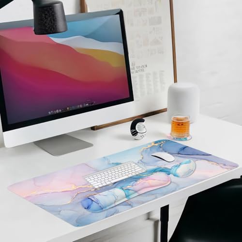 Ergonomic Large Mouse Pad and Keyboard Wrist Rest, Desk Pad for Keyboard and Mouse, 4-in-1 Large Gaming Mouse Pad with Wrist Support - Blue Marble - color: Blue Marble