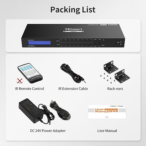 TESmart 8x8 HDMI Matrix 4K Matrix Switcher Support EDID, Ultra HD 4K@60HZ, 8 L/R Audio Output, HDCP 2.2, 8 in 8 Out HDMI Switch with IR Remote Control, RS232, TCP/IP Control, Rack-Mount Vedio Switcher - size: 8 IN 8 OUT 4K60