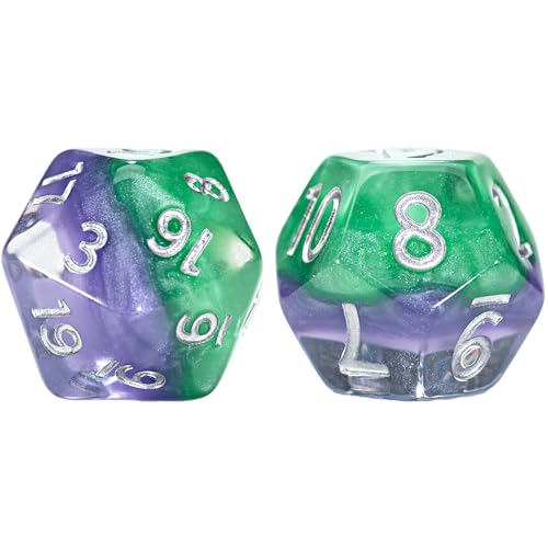 and Dice: Eclipse Dice: Joker - 7pc RPG Set, Purple & Green Swirled in Clear Resin, Batman Villian, Dice for Role Playing Games