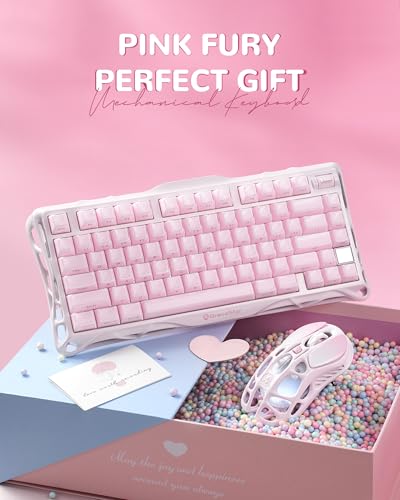 GravaStar Mercury K1 75% Wireless Mechanical Gaming Keyboard RGB Backlit | Gasket Mount, Hot Swappable Linear Switches, Creamy Sound Keyboard, 2.4GHz/USB-C/Bluetooth 5.0, for Win/MacăSakura Pinkă - color: Sakura Pink