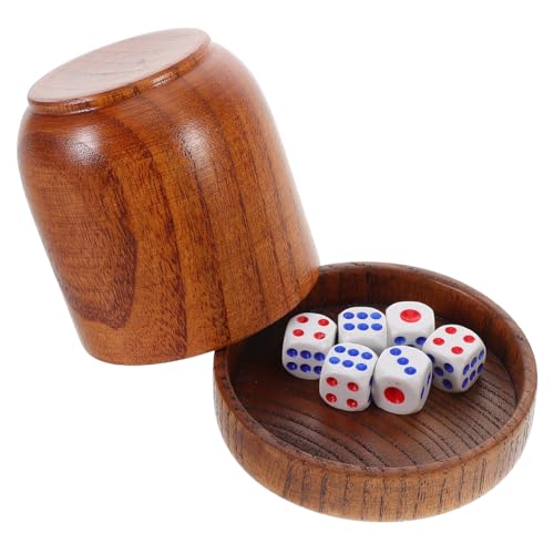 ibasenice Wooden Dice Cup with Lid Solid Wood Dice Shaker Cup 5 Dices Included for Board Games Party Games Bar and Ktv Entertainment Accessories