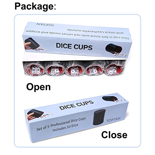 Leatherette Dice Cup Set Red Felt Lined Shaker with 6 Dot Dices for Yahtzee Farkle Bar Party Dice Games-5 Pack - color: Red