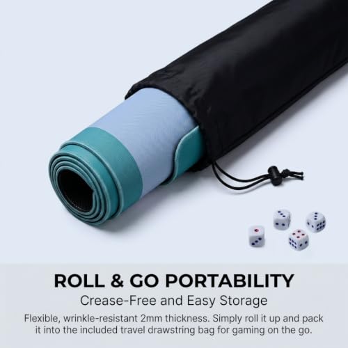 Solid Simple Mahjong Game Mat, Blue Teal 31.5x31.5 Inch 2mm Neoprene Waterproof Noise Reduction Non-Slip Table Mat for Mahjong, Dominoes, Poker & Board Games with Storage Bag & 4 Dice - color: Blue Teal