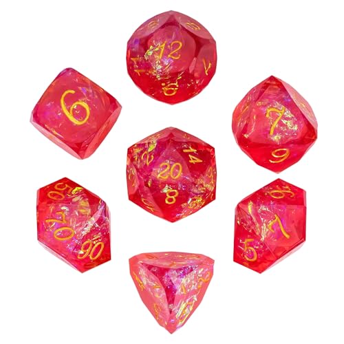 7PCS DND Dice Set,Transparent Sharp Edge Dice Set D&D RPG Polyhedral Die,for Dungeons and Dragons TTRPG Games Roleplaying Games,with Gift Box(Red) - color: Galaxy Red