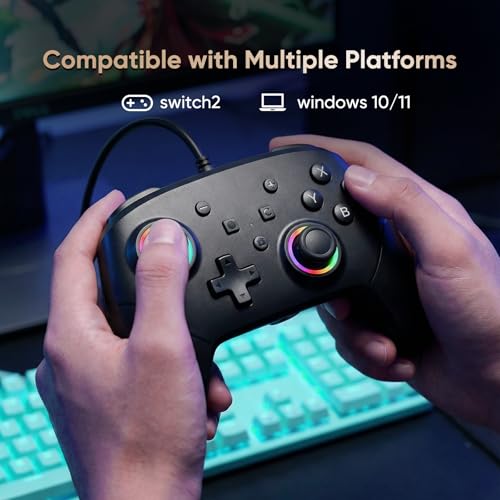 BETMI Wired Pro Controller for Switch 2, C Button | 9-Axis, Hall Effect Joysticks Gamepad, Macro/Programmable, Back Button, Dual Vibration, 3.5mm Audio Jack - color: Black