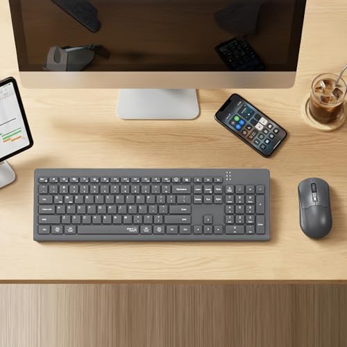 MEETION Wireless Keyboard and Mouse, Silent Bluetooth Keyboard Mouse Set, 2.4G/Bluetooth Full-Sized Computer Keyboard, Gray - color: Gray