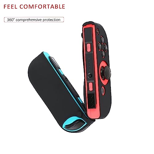 Switch Controller Skin, Anti-Slip Silicone Grips Covers Soft Ultra-Thin Protective Cover Case for Switch Controller (Black) with 2 Cute Thumb Grip Caps