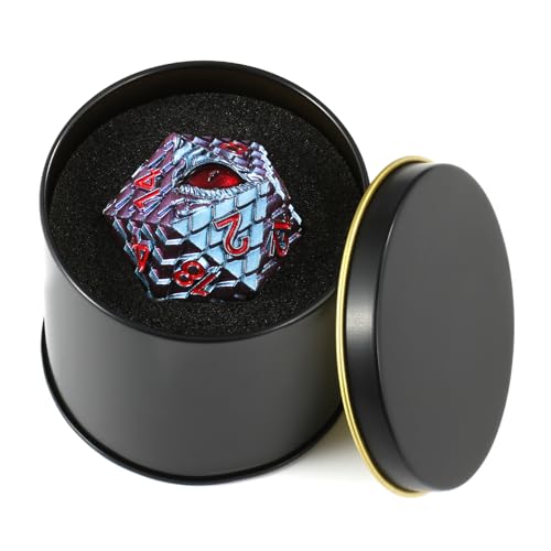 33mm Dragon Scale Dice,Dragon Eye Metal Dice with Gift Metal Box for TTRPG Tabletop Gaming,Dungeon Masters,RPG Adventures(Blue Purple & Red Eye)