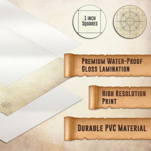Melee Mats DND Map Starter Set - 35” x 48", Wet & Dry Erase Battle Terrain Grid for Dungeons and Dragons - Ultimate Tabletop Gaming Experience with Accessories
