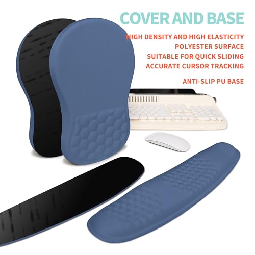 2-in-1 Ergonomic Set, Wave Rise Keyboard Wrist Rest and Massage Bulge Slope Mouse Pad Wrist Support, Cushion Memory Foam Integrated to Relieve Wrist Pain, Dark Blue - color: Dark Blue