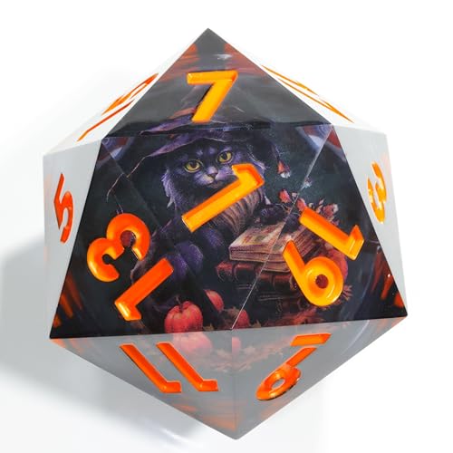 Mini Planet 50mm Giant D20 Liquid Core Eyeball Polyhedral MTG Table Games Aqua Dice E20-LED Black cat - color: E20-led Black Cat