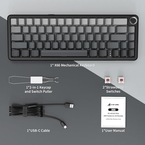 ATTACK SHARK X66 Wireless 60% RGB Mechanical Gaming Keyboard-Moonlight | Volume Knob,USB-C Wired/BT5.0/2.4Ghz,Gasket Mount,Side Printed PBT Keycap,Hot Swappable Strawberry Switch,TKL,NKRO for PC Mac - color: Moonlight