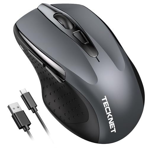 TECKNET Wireless Mouse Rechargeable, 2.4G Computer Mice with USB-A Receiver | 2.4G Connection, 800mAh Battery, 3X Faster Charging, Silent Click, 6-Level 4800 DPI, Ergonomic Design for All-day Comfort - color: Grey