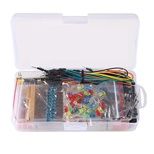 480pcs 37 Values Electronics Component Fun Kit with Power Supply Module, Jumper Wire, 830 tie-Points Breadboard, Precision Potentiometer, Resistor