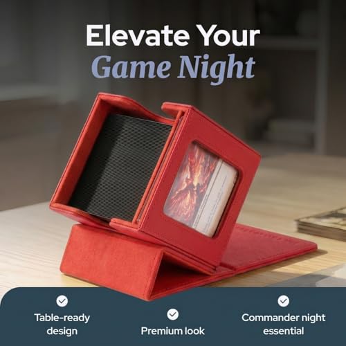 Commander Deck Box MTG 100 Card Holder with Display Window Red | PU leather, 4 N52 magnets, fits 100 double-sleeved cards, display window, durable, portable, secure closure - color: Red, size: 110+