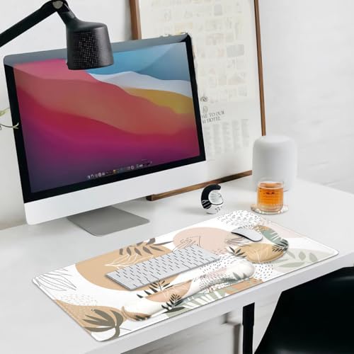 4-in-1 Gaming Mouse Pad Wrist Support Set,Desk Pad + Mouse Pad with Wrist Rest + Keyboard Wrist Rest + Coaster, Ergonomic Design for Home Office Study Game - Plant - color: 4 Pcs Plant