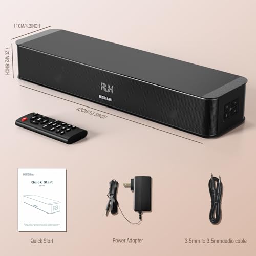 BESTISAN 2.1ch Sound Bar with Built-in Subwoofer, 100W Peak Power, HDMI ARC/Opt/AUX/USB/Bluetooth 5.3, 3 EQ Modes & Volume Boost, 16.5" All-in-One for TV/PC/Gaming/Projector - size: 16.5 inch