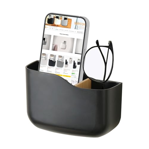 SUNFICON Adhesive Remote Control Holder Wall Mount Media Player Controller Holder Universal TV Remote Organizer Caddy Box Tray Hollow Bottom Slot Easy Phone Charging Home Office Desk Nightstand Black - color: 1PC Black