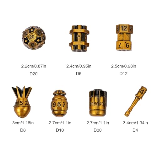 UDIXI Metal DND Dice Set 7PCS RPG Polyhedral Metal D&D Dice Set AncientGold | Bomb Shape, Solid Metal, Cool Design, Leather Pouch Packaging, for Dungeons and Dragons Role Playing Games Tabletop Games - color: Ancient Golden