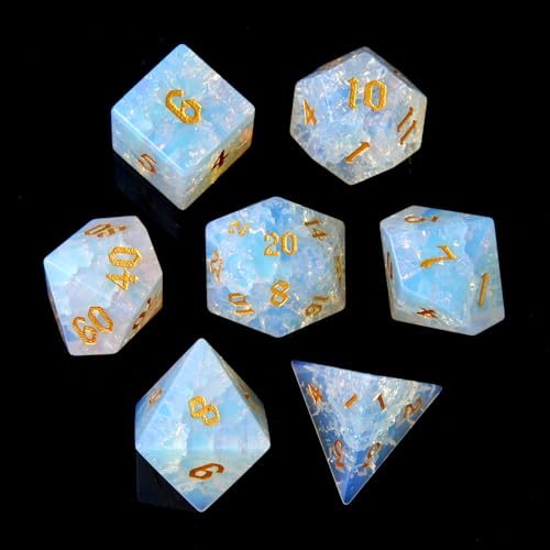 Crack Opal Crystal DND Dice Set 7 PCS Gemstone Suitable for Dungeons and Dragons for D & D RPG Games (Crack Opal - color: Crack-opal