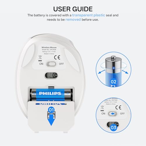 Philips Ergonomic Mouse - Vertical Mouse with 800/1200/1600 Adjustable DPI, 6 Silent Buttons, Auto Power Saving,Light Weight,2.4GHz Wireless Mouse for Laptop,Desktop, PC- White - color: White