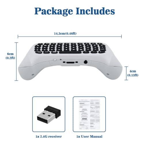 Mcbazel Mini Game Keyboard 2.4G Receiver Wireless Chatpad Message with 3.5MM Audio Jack for Xbox One/Xbox One X/S/Xbox Series X/S/XboxElite/2, Controller Keyboard Attachment - White