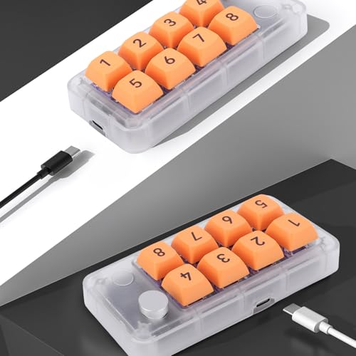 Zopsc Wired USB C Numeric Keypad, One Handed Macro Keyboard with 8 Programmable Keys, Hot Swap, Knob Control, for Gaming Design Work - color: Transparent