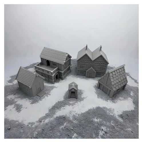 Paintable Tabletop Miniature Little Town Building Terrains - 18mm Scale Dioramas Building Set Scenery with Medieval Architecture Style by HAUTICO (HVillageHouses4-1)