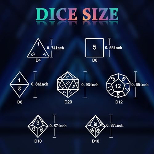 Metal Polyhedral DND Dice Set,7-Piece Solid Metal RPG Dice for Tabletop Gaming (Silver Blood) - color: Silverblood
