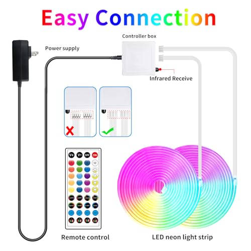 100FT Neon Rope Light,24V IP65 Waterproof RGB LED Strip Lights | Neon Lights with 40 Key Remote and APP Control for Bedroom,Multiple Modes for DIY Design(2 Rolls of 50ft with Snap &Screws) - size: 100FT
