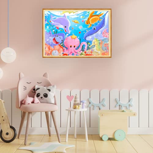 Jumbo Floor Puzzle for Kids,48 Piece Underwater Jigsaw Puzzle Ages 3-8 | Underwater Animal Puzzle,Extra-thick Cardboard,Preschool Learning Toy,35x24 in Completed,Educational Gift for Boys and Girls - style: Underwater