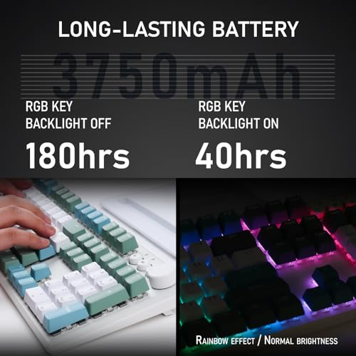 iRocks K74R Wireless RGB Illuminated Mechanical Gaming Keyboard, Hot-Swappable Switches, Easy-Clean Floating Design, PBT 107 Keys NKRO, Detachable USB-C Cable - Island Blue (Red Switches) - color: Island Blue, size: Red Switches