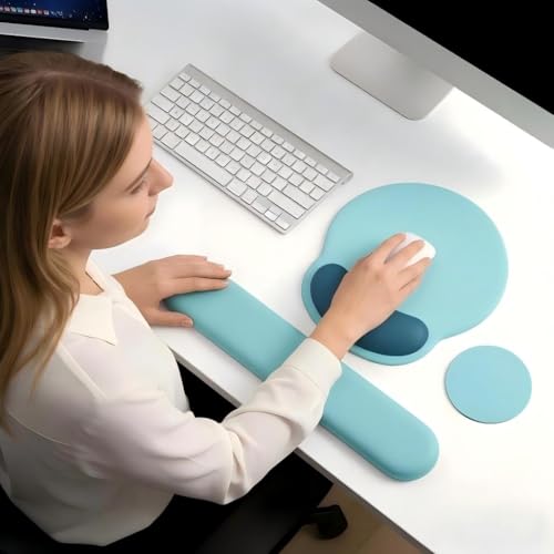 Mouse Pad with Keyboard Wrist Rest,Ergonomic Mouse Pad Wrist Support PU Base with Coaster,Mousepad with Nonslip Base for Computer Laptop Keyboard Home&Office - color: F-Teal