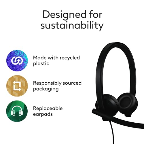 Logitech H570e USB-A Wired Headset with Microphone PC and Mac - Black | For PC and Mac, USB-A wired, inline controls, certified for Microsoft Teams - size: Teams, style: Stereo