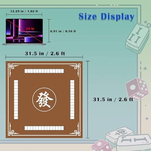 Mahjong Mat, 31.5 in x 31.5 in Mahjong Table Mat for Tile Game, Anti Slip and Noise Reduction Table Cover for Poker Card Board and Dominoes(Brown) - color: B-brown