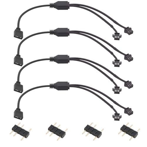 4 Pack ARGB 1 to 2 Extension Cable, 3-Pin to SM 3-Pin Female Adapter with Adapter pin, 5V Addressable RGB Extension Cable for PC Fans and LED Strips, Motherboard Sync (0.98 FT/ 30 CM Each) - color: 1-to-2 5V 3pin female to female