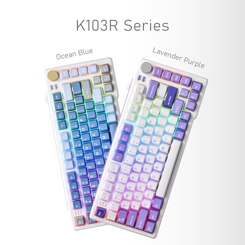 iRocks K103R Wireless Rechargeable RGB 75% Mechanical Gaming Keyboard, Hot Swappable Pre-lubed Switches, 81 PBT Keys, Gasket Mount, USB-C Detachable Cable (Ocean Blue, Bubble Switch) - color: Ocean Blue, size: Bubble Switch