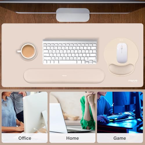 MOSISO Wrist Rest for Mouse Pad Set, Large Gaming Deskpad, Apricot | Circle Curved Mousepad&Keyboard Wrist Rest&Coaster, Ergonomic Non-Slip Mousepad&Easy Typing Pad with Silicone Lining - color: Apricot