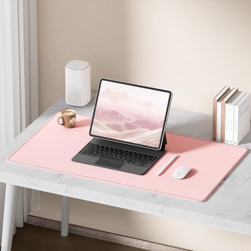 Hsurbtra Desk Pad, 32" x 16" Premium-Textured Desk Mat, Stitched Edge Anti-Slip Waterproof Rubber Mouse Pad, L Extended Computer Mat for Office Gaming Laptop Keyboard Pink - color: Pink, size: L Deskpad (32" x 16")