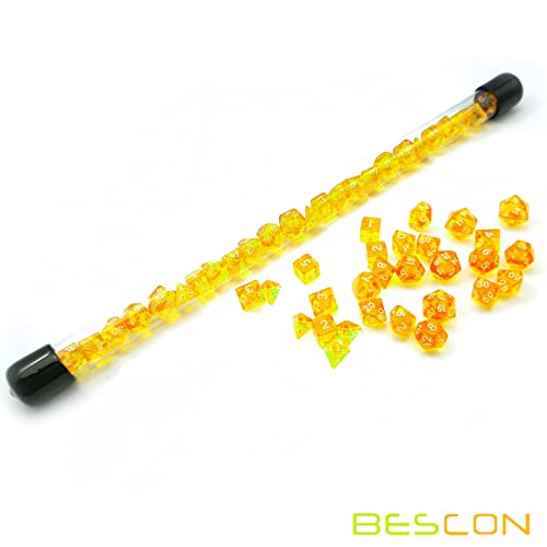 Bescon 28pcs Translucent Yellow Mini Polyhedral Dice Set in Tube, for Dungeons and Dragons RPG Dice 4X7pcs,Mini Gem Yellow Dice Set - color: 4x7pcs Mini Gem Yellow