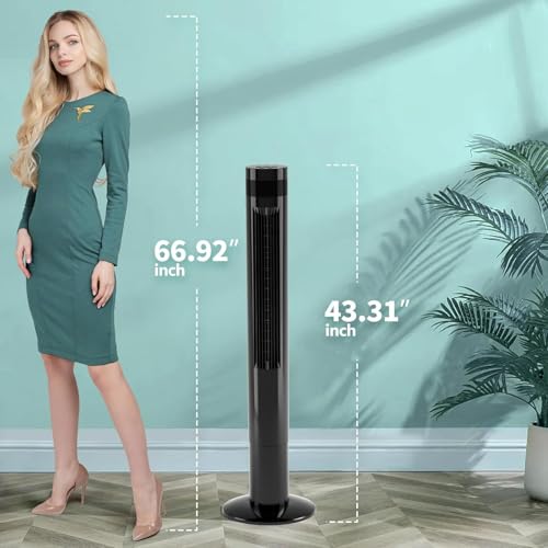 Antarctic Star Tower Fan 42INCH, BLACK | 85°Oscillating, Quiet Cooling 12H Timer Remote Control Bladeless 3 Speeds Wind 3 Modes - color: Black, size: 42 Inch