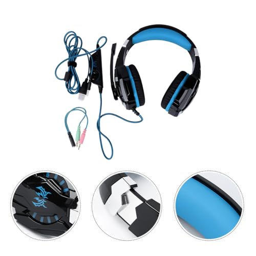 Ipetboom Wired Gaming Headset with Mic for PC and Console, Head-Mounted Over-Ear Luminous Headphones with 3.5mm Adapter Cable, Black and Blue for Enhanced Game Audio