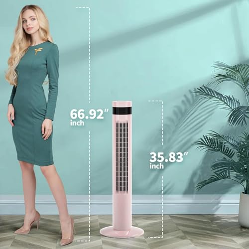 Antarctic Star Tower Fan 85°Oscillating Fan Quiet Cooling 12H Timer Remote Control Bladeless Electric 3 Speeds Wind 3 Modes, 35INCH, PINK | 85° Oscillating, Quiet Remote Control Bladeless 3 Wind Mode 12H Timer for Bedroom Office - color: Pink, size: 35 in