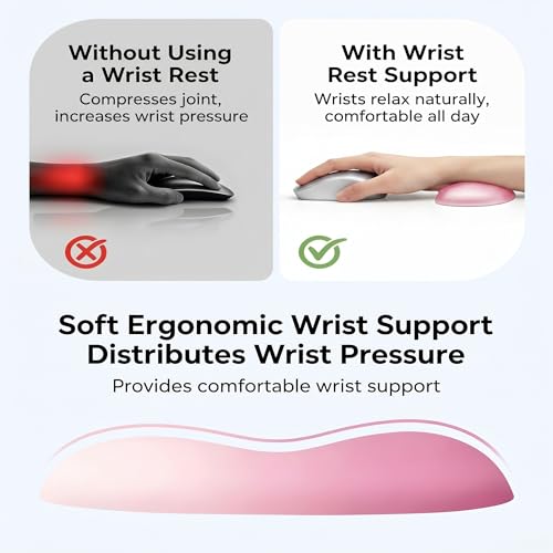 Pink Mouse Wrist Rest, Ergonomic Memory Foam Wrist Support | Non-slip base and soft memory foam provide lasting comfort for work, study, gaming, and everyday computer use.