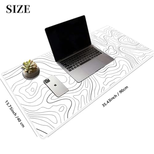Large Gaming Mouse Pad Extended XXL Mouse Mat Long Desk Pad with Stitched Edges for Keyboard Home Office Gaming Work Big Desk Pad (35.4x15.7x0.12IN, 90x40),White Topographic - color: White Topographic