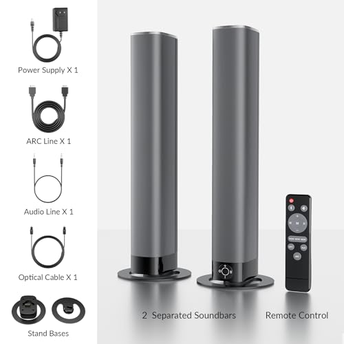 Sound Bar for Smart TV, 80W Soundbar with Bluetooth/ARC/Opt/AUX Connect, Auto Volume Boost, 3 Equalizer Modes, 2 in 1 Detachable Soundbar for TV/PC/Gaming/Projectors - color: Gray